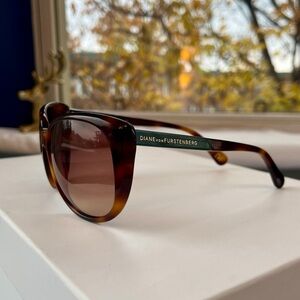 Diane Von Furstenberg Brown Tortoiseshell & Teal Sunglasses